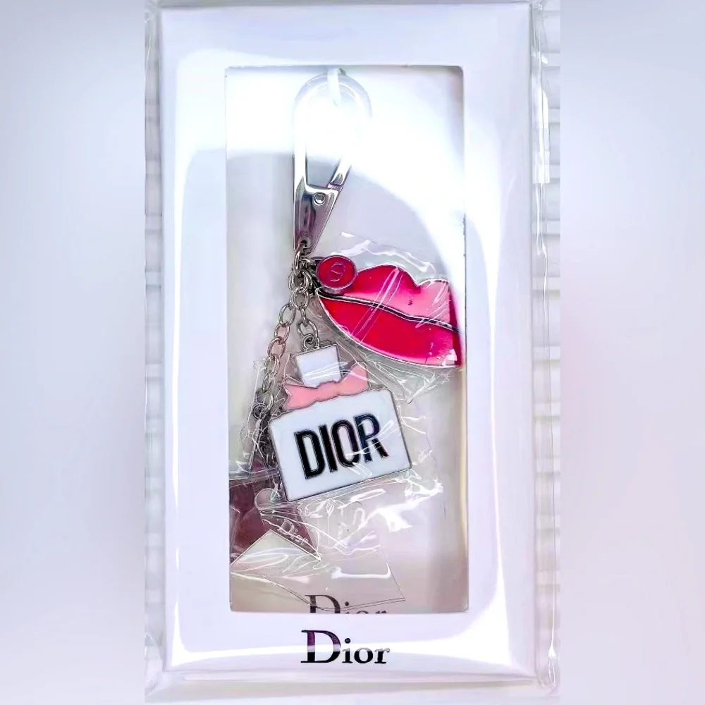 Dior Lipstick, Perfume & Star Charm Keychain – Silver-Tone Accessory